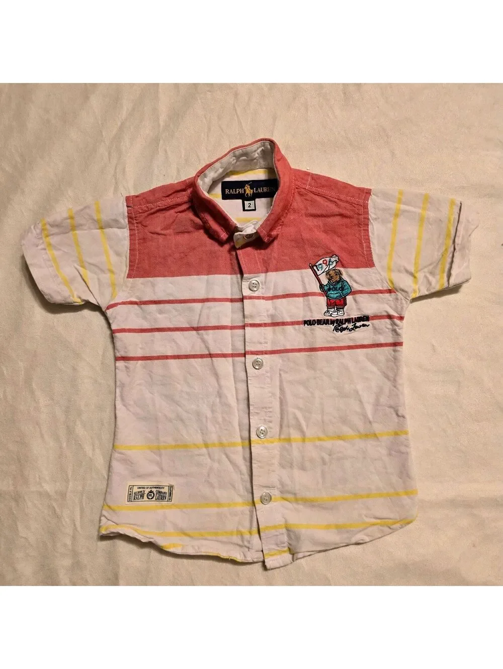 Ralph Lauren Polo Bear Boys' Striped Button-Up Shirt Size 2